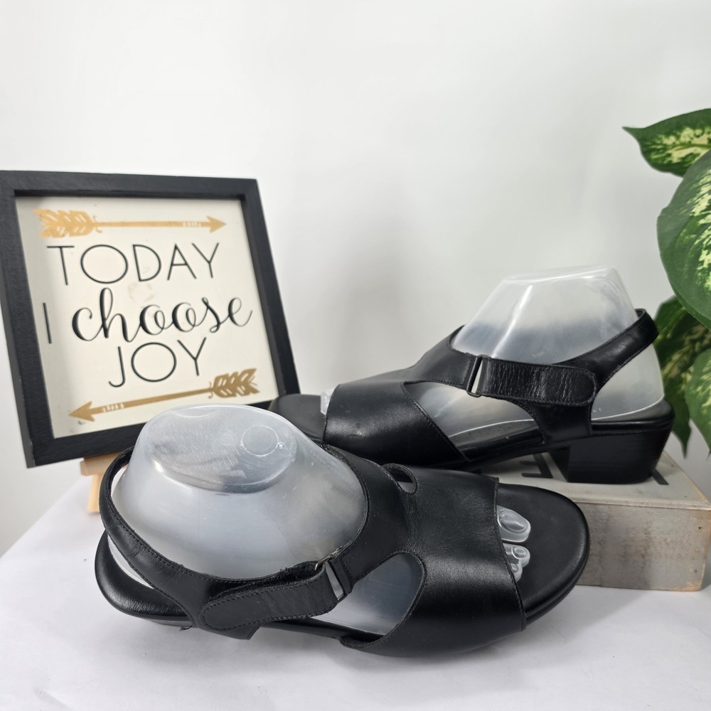 SAS Suntimer Black Leather Block Heel Sandal USA Slingback Cutout Comfort Sz 10M